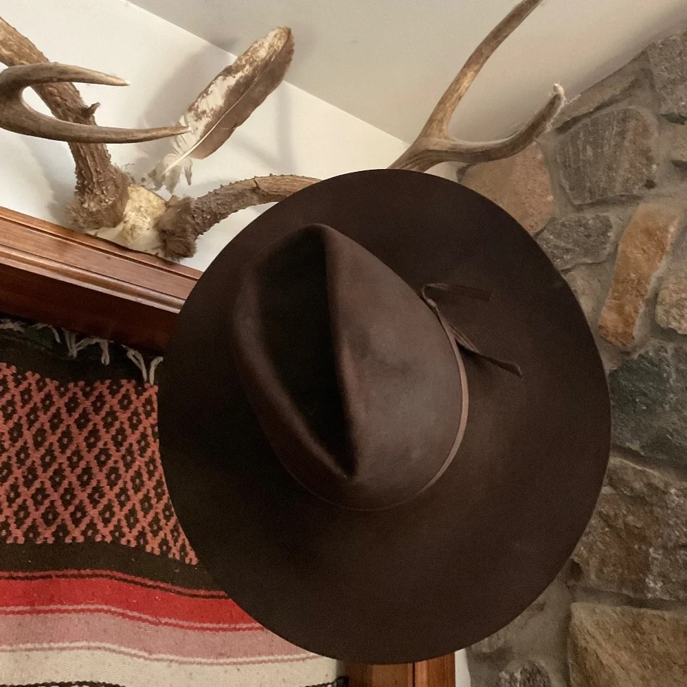 Brown Wide Brim Wool Fedora Hat - Unbranded